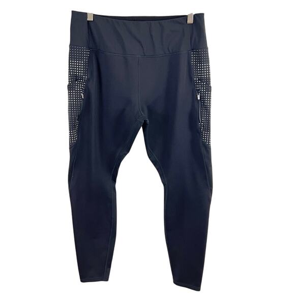 Athleta Black Radiant Grid High Traverse Leggings Pockets Women's Size XL - Picture 1 of 9